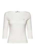 New Cody Slim Boat-Nk 3/4Slv Tops T-shirts & Tops Long-sleeved Cream T...