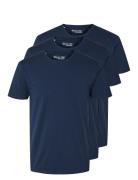 Slhroland Ss O-Neck Tee 3-Pack Noos Tops T-shirts Short-sleeved Navy S...