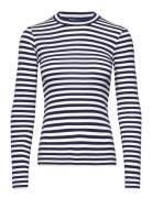 Striped Ribbed Long-Sleeve Tee Tops T-shirts & Tops Long-sleeved Navy ...