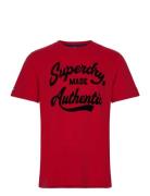 Athletic Script Graphic Tee Tops T-shirts Short-sleeved Red Superdry
