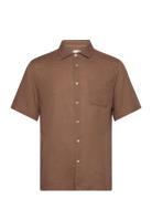 Regular-Fit Linen Shirt With Pocket Tops Shirts Short-sleeved Brown Ma...