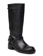 Biaharper Biker Boot Pull Up Leather Korkeavartiset Saapikkaat Black B...