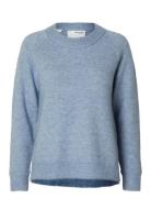 Slflulu Ls Knit O-Neck Noos Tops Knitwear Jumpers Blue Selected Femme