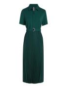 Visc Mix Pleated Polo Dress Ss Polvipituinen Mekko Green Tommy Hilfige...