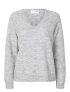 Slflulu New Ls Knit V-Neck B Noos Tops Knitwear Jumpers Grey Selected ...