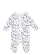 Pastoral Toile Cotton Footed Coverall Pyjama Sie Jumpsuit Haalari Blue...