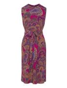 Paisley Belted Bubble Crepe Dress Lyhyt Mekko Pink Lauren Ralph Lauren