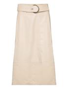 Leather-Effect Midi-Skirt With Belt Polvipituinen Hame Beige Mango