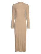 Perkins-Neck Ribbed Dress Polvipituinen Mekko Beige Mango