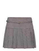 Houndstooth Belt Miniskirt Lyhyt Hame Blue Mango