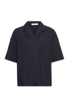 Short Sleeved Cotton Shirt Tops Shirts Short-sleeved Navy Mango