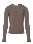 Viscose Long Sleeve Tee Tops T-shirts Long-sleeved T-shirts Brown Rose...