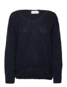 Fora Knit V-Neck Sweater Tops Knitwear Jumpers Navy Noella