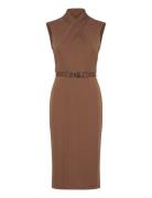 Belted Jersey Mockneck Dress Polvipituinen Mekko Brown Lauren Ralph La...