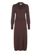 Vicomfy L/S Collar Rib Knit Dress - Noos Polvipituinen Mekko Brown Vil...