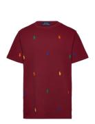 Polo Pony Cotton Mesh Tee Tops T-shirts Short-sleeved Burgundy Ralph L...