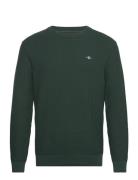 Cotton Textured C-Neck Tops Knitwear Round Necks Green GANT