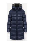 Ladies Down Jacket Topattu Pitkä Takki Navy Colmar