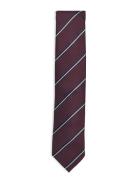 Polyester Tie With Stripe 7 Cm Solmio Kravatti Burgundy Lindbergh Blac...