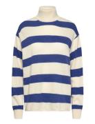 Eco Wool Stripe Kally Sweater Tops Knitwear Turtleneck Blue Mads Nørga...