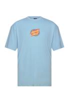 Oval Check Flame Front Tops T-shirts Short-sleeved Blue Santa Cruz