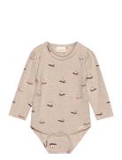 Body Ls Aop Sweat Bodies Long-sleeved Beige Minymo