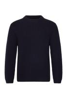 Boxy Wool Knit - Dark Grey Melange Tops Knitwear Round Necks Navy Garm...