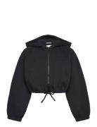 Cropped Cutline Hoody Jacket Tops Sweat-shirts & Hoodies Hoodies Black...