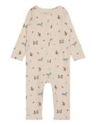 Nightsuit Ls Rib Pyjama Sie Jumpsuit Haalari Beige Fixoni