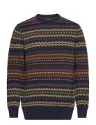 Barbour Case Fairisle Crew Tops Knitwear Round Necks Navy Barbour