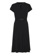 Belted Georgette Dress Polvipituinen Mekko Black Lauren Ralph Lauren