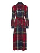 Belted Plaid Cotton-Blend Dress Maksimekko Juhlamekko Red Polo Ralph L...