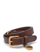 Leather Double-Buckle Skinny Belt Vyö Brown Lauren Ralph Lauren