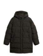 Hooded Sports Puffer Mid Jkt Topattu Pitkä Takki Black Superdry