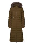 Fuji Faux Fur Hooded Longline Topattu Pitkä Takki Khaki Green Superdry