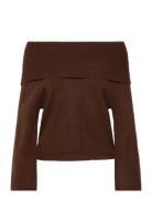 Penny Offshoulder Knit Blouse Tops Blouses Long-sleeved Brown A-View