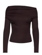 Asymmetric Top Tops T-shirts & Tops Long-sleeved Brown Gina Tricot