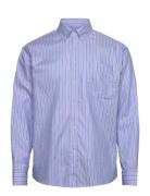 Kolton Herringb Poplin Shirt Tops Shirts Casual Blue Les Deux