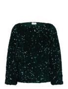 Vifaith Boat Neck L/S Sequin Top/Vol Tops Blouses Long-sleeved Green V...