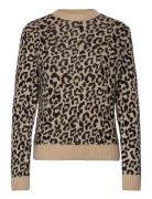 Leopard-Print Sweater With Contrasting Trims Tops Knitwear Jumpers Bei...