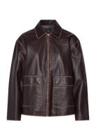 Leather-Effect Jacket With Contrast Stitching Nahkatakki Brown Mango