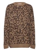 Leopard-Print Sweater With Contrasting Trims Tops Knitwear Jumpers Bro...