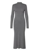 Perkins-Neck Knitted Dress Polvipituinen Mekko Grey Mango