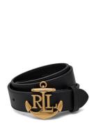 Anchor-Logo Leather Skinny Belt Vyö Black Lauren Ralph Lauren