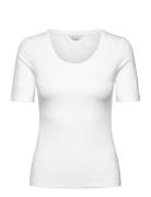 Slim Cot/Ela Ss Scoop Neck Top Tops T-shirts & Tops Short-sleeved Whit...