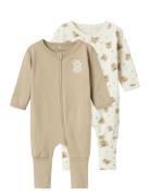 Nbnnightsuit 2P Zip Ff Jet Bear Noos Pyjama Sie Jumpsuit Haalari Beige...