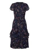 Floral Ruffle-Trim Georgette Dress Polvipituinen Mekko Navy Lauren Ral...