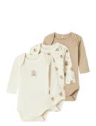 Nbnbody 3P Ls Jet Stream Bear Noos Bodies Long-sleeved Beige Name It
