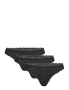 Brief 3 P Em Lace Thong Reg Co Stringit Alusvaatteet Black Lindex