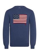 The Iconic Flag Sweater Tops Knitwear Round Necks Blue Polo Ralph Laur...